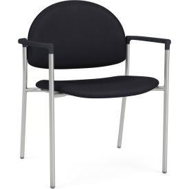 Lesro Chat Wide Guest Chair Silver Frame Onyx Black Armrests Patriot Plus Black Vinyl 