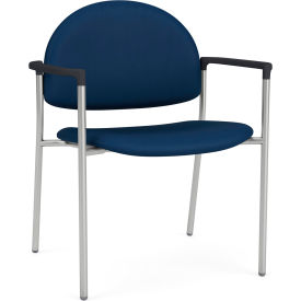 Lesro Chat Wide Guest Chair Silver Frame Onyx Black Armrests Patriot Plus Imperial Blue Vinyl 
