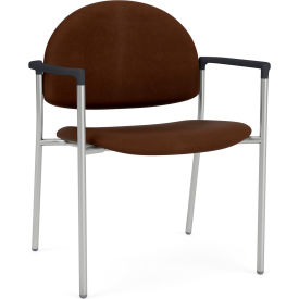 Lesro Chat Wide Guest Chair Silver Frame Onyx Black Armrests Patriot Plus Mocha Vinyl 