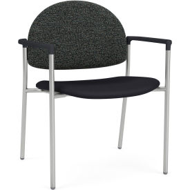 Lesro Chat Wide Guest Chair Silver Frame Connelly Crow Fabric Back Patriot Plus Black Vinyl Seat 