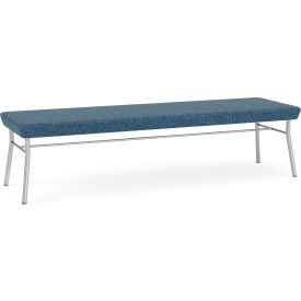 Lesro Chat 3 Seat Rectangular Reception Bench Silver Frame Connelly Blue Jay Fabric 