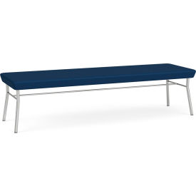 Lesro Chat 3 Seat Rectangular Reception Bench Silver Frame Patriot Plus Imperial Blue Vinyl 