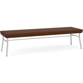 Lesro Chat 3 Seat Rectangular Reception Bench Silver Frame Patriot Plus Mocha Vinyl 