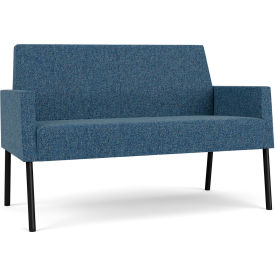 Lesro Mystic Lounge Reception Loveseat Black Frame Connelly Blue Jay Fabric 