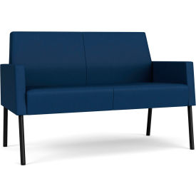 Lesro Mystic Lounge Reception Loveseat Black Frame Patriot Plus Imperial Blue Vinyl 