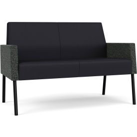 Lesro Mystic Lounge Reception Loveseat Black Frame Patriot Plus Black Vinyl Back & Seat 