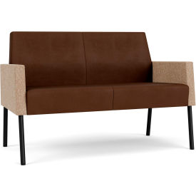 Lesro Mystic Lounge Reception Loveseat Black Frame Patriot Plus Mocha Vinyl Back & Seat 