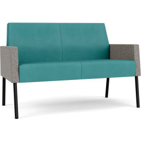 Lesro Mystic Lounge Reception Loveseat Black Frame Patriot Plus Sea Vinyl Back & Seat 