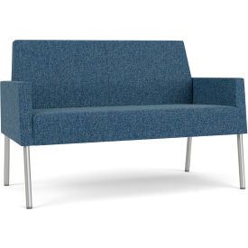 Lesro Mystic Lounge Reception Loveseat Silver Frame Connelly Blue Jay Fabric 