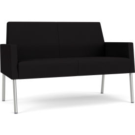 Lesro Mystic Lounge Reception Loveseat Silver Frame Open House Black Fabric 