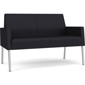 Lesro Mystic Lounge Reception Loveseat Silver Frame Patriot Plus Black Vinyl 