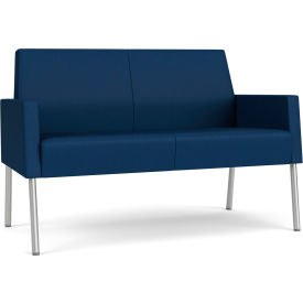Lesro Mystic Lounge Reception Loveseat Silver Frame Patriot Plus Imperial Blue Vinyl 