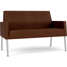 Lesro Mystic Lounge Reception Loveseat Silver Frame Patriot Plus Mocha Vinyl 