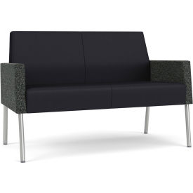 Lesro Mystic Lounge Reception Loveseat Silver Frame Patriot Plus Black Vinyl Back & Seat 