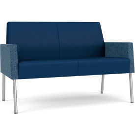 Lesro Mystic Lounge Reception Loveseat Silver Frame Patriot Plus Imperial Blue Vinyl Back & Seat 