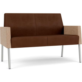 Lesro Mystic Lounge Reception Loveseat Silver Frame Patriot Plus Mocha Vinyl Back & Seat 