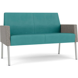 Lesro Mystic Lounge Reception Loveseat Silver Frame Patriot Plus Sea Vinyl Back & Seat 