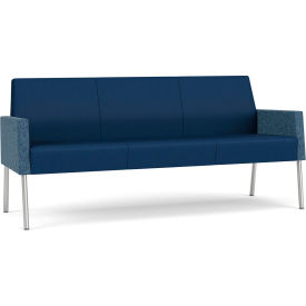 Lesro Mystic Lounge Reception Sofa Silver Frame Patriot Plus Imperial Blue Vinyl Back & Seat 