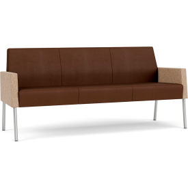Lesro Mystic Lounge Reception Sofa Silver Frame Patriot Plus Mocha Vinyl Back & Seat 
