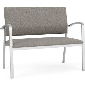 Lesro Newport Reception Loveseat Silver Frame Connelly Dove Fabric 