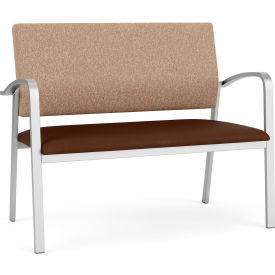 Lesro Newport Reception Loveseat Silver Frame Connelly Wren Back Patriot Plus Mocha Vinyl Seat 