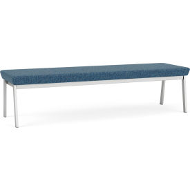 Lesro Newport 3 Seat Rectangular Reception Bench Silver Frame Connelly Blue Jay Fabric 