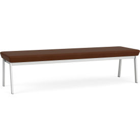 Lesro Newport 3 Seat Rectangular Reception Bench Silver Frame Patriot Plus Mocha Vinyl 