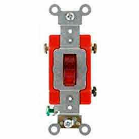 Leviton Mfg Co., Inc 1221-PLR Leviton 1221-Plr 20a, 120v, Illuminated On,Single-Pole Ac Quiet Switch, Red image.