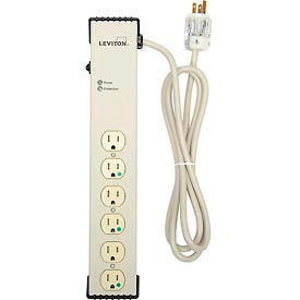 Leviton Mfg Co., Inc 5300-HTS Medical Grade Surge Protected Power Strip, 6 Outlets, 15A, 952 Joules, 6 Cord image.