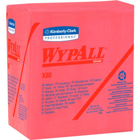 United Stationers Supply KIM41029 Wypall X80 Hydroknit Wipes 1/4 Fold 12-1/2 x 13", Red 50 Wipes/Pack 4/Case - KIM41029 image.