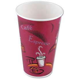 Lagasse, Inc. SCC 316SI SOLO® Hot Drink Cups, Polylined Paper, 16 oz., Bistro Design, Maroon, 1000 ct image.