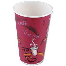 Lagasse, Inc. SCC 378SI SOLO® Hot Drink Cups, Polylined Paper, 8 oz., Bistro Design, Maroon, 1000 ct image.