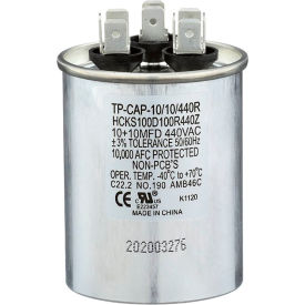 CARRIER ENTERPRISES LLC TP-CAP-10/10/440R Tradepro® Run Capacitor, 10 + 10 MFD, 440V, Round image.