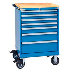 Lista International XSST0750-0701M-BTBBNL Lista® 7 Drawer 24"W Shallow Depth Mobile Cabinet w/Butcher Block Top-Bright Blue, No Lock image.