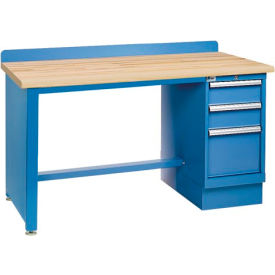 Lista International XSTB20-60BT/BB Lista® Technical Workbench w/ Leg, 3 Drawer Cabinet, Butcher Block Top, 60"W x 30"D, Blue image.