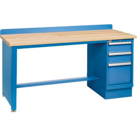 Lista International XSTB22-72BT/BB Lista® Technical Workbench w/ Leg, 3 Drawer Cabinet, Butcher Block Top, 72"W x 30"D, Blue image.