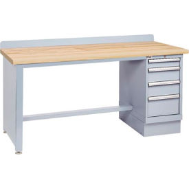 Lista International XSTB22-72BT/LG Lista® Technical Workbench w/ Leg, 3 Drawer Cabinet, Butcher Block Top, 72"W x 30"D, Gray image.