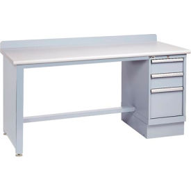Lista International XSTB23-72PT/LG Lista® Technical Workbench w/ Leg, 3 Drawer Cabinet, Plastic Laminate Top, 72"W x 30"D, Gray image.