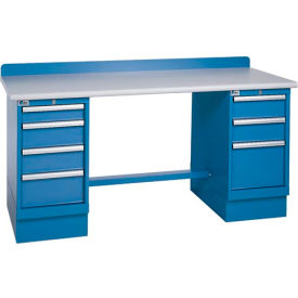Technical Workbench w/3 and 4 Drawer Cabinets, Plastic Laminate Top - Blue