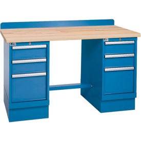 Lista International XSTB50-60BT/BB Lista® Technical Workbench, 3 Drawer Cabinets, Butcher Block Top, 60"W x 30"D, Blue image.