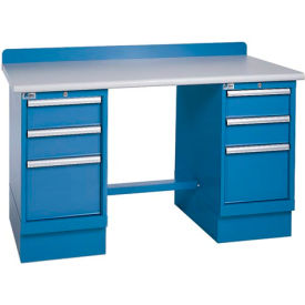 Technical Workbench w/3 Drawer Cabinets, Plastic Laminate Top - Blue