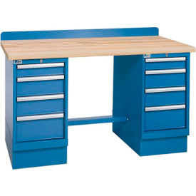 Lista International XSTB60-60BT/BB Lista® Technical Workbench, 4 Drawer Cabinets, Butcher Block Top, 60"W x 30"D, Blue image.
