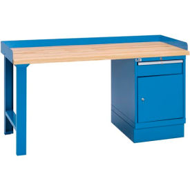 Industrial Workbench w/Leg, 1 Drawer Cabinet w/Shelf, Butcher Block Top - Blue