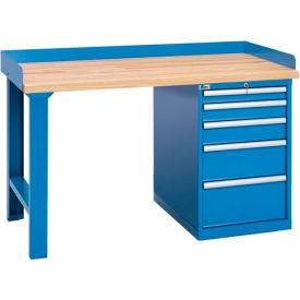 Lista International XSWB40-60BT/BB Lista® Industrial Workbench w/ Leg, 5 Drawers Cabinet, 41 Compartments, 60"W x 30"D, Blue image.
