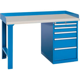 Lista International XSWB41-60PT/BB Lista® Industrial Workbench w/ Leg, 5 Drawers Cabinet, Plastic Laminate Top, 60"W x 30"D, Blue image.