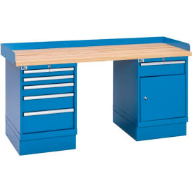 Lista International XSWB52-72BT/BB Industrial Workbench w/5 and 1 Drawer w/Shelf Cabinets, Butcher Block Top - Blue image.