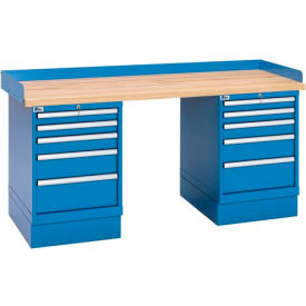 Industrial Workbench w/5 Drawer Cabinets, Butcher Block Top - Blue