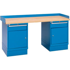 Industrial Workbench w/1 Drawer w/Shelf Cabinets, Butcher Block Top - Blue