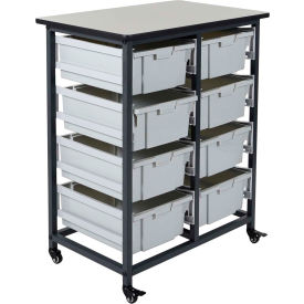 Luxor Corp MBS-DR-8L Luxor Mobile Bin Cart with Eight 6"H Totes MBS-DR-8L - Gray/Black, 19-3/4"L x 30-1/2"W x 37-1/4"H image.