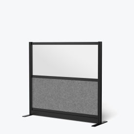 Luxor Modular Wall Room Divider Frosted Window with Whiteboard 53"W x 70"H Starter Black/Gray 